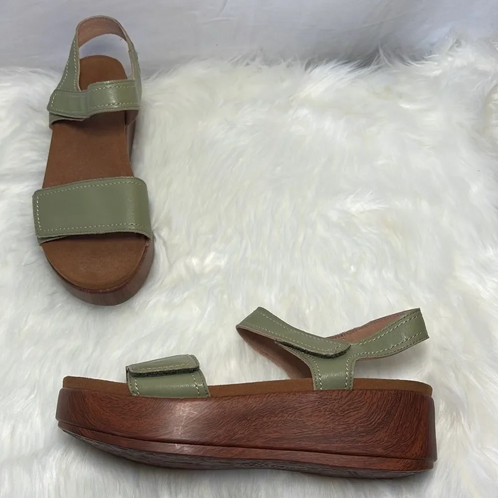 Alegria Tamsyn‎ Sage Leather Strappy Platform Sandals Sz 41/11